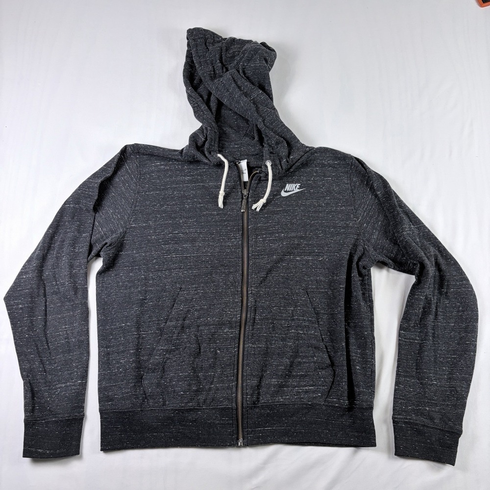 Nike Hoodie Women Sz S Gray Heather Full Zip Knit Sweatshirt Script Logo